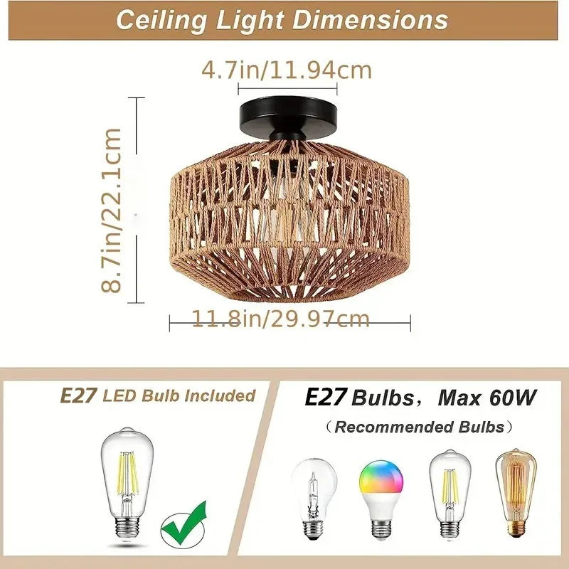 Classical Bamboo Weaving Chandelier Lamp - Handmade Pendant Light Hanging LED Ceiling Fixtures | Kalsten