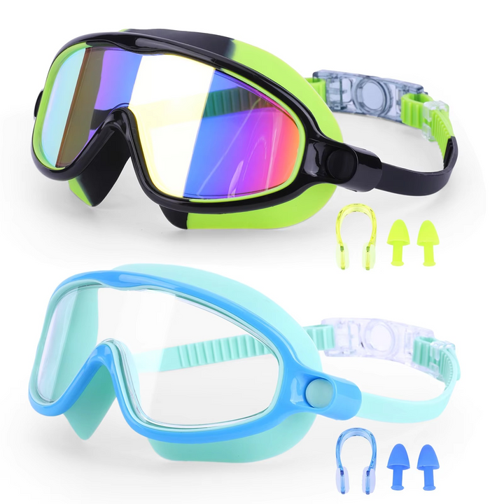 Kalsten | 2-Pack HD Swimming Goggles with Earplugs, Wide-View Waterproof Dive Mask