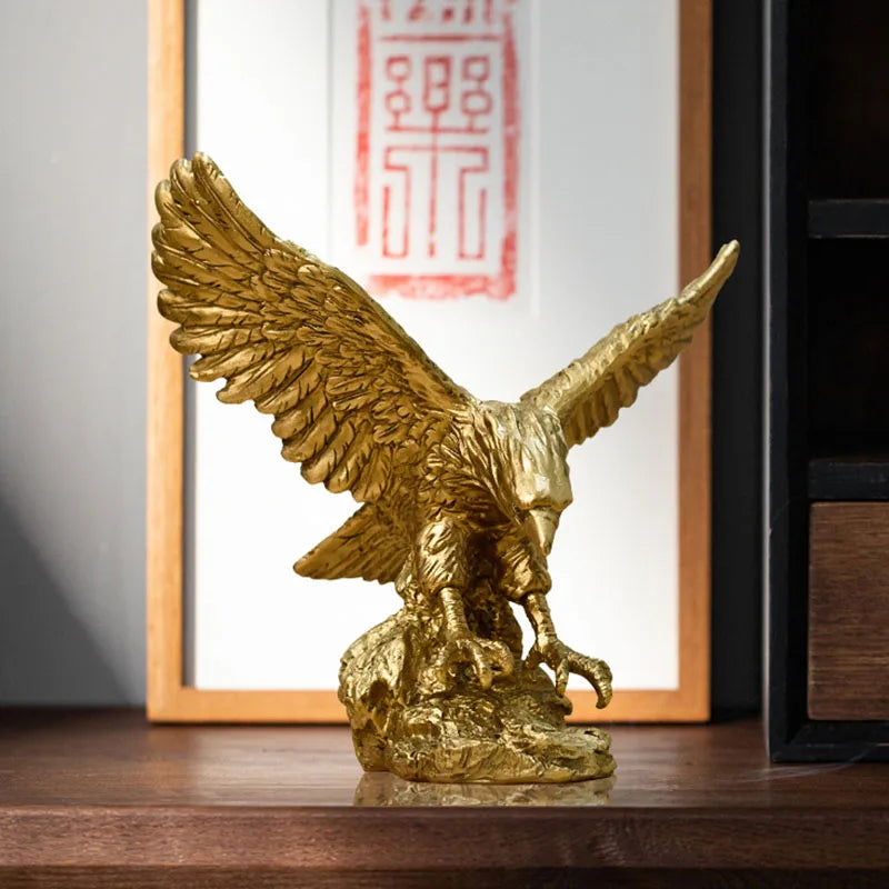 Kalsten | Resin Golden Eagle Statue Art Animal Model Collection Ornament Home Office Desk Feng Shui Decor Figures simple