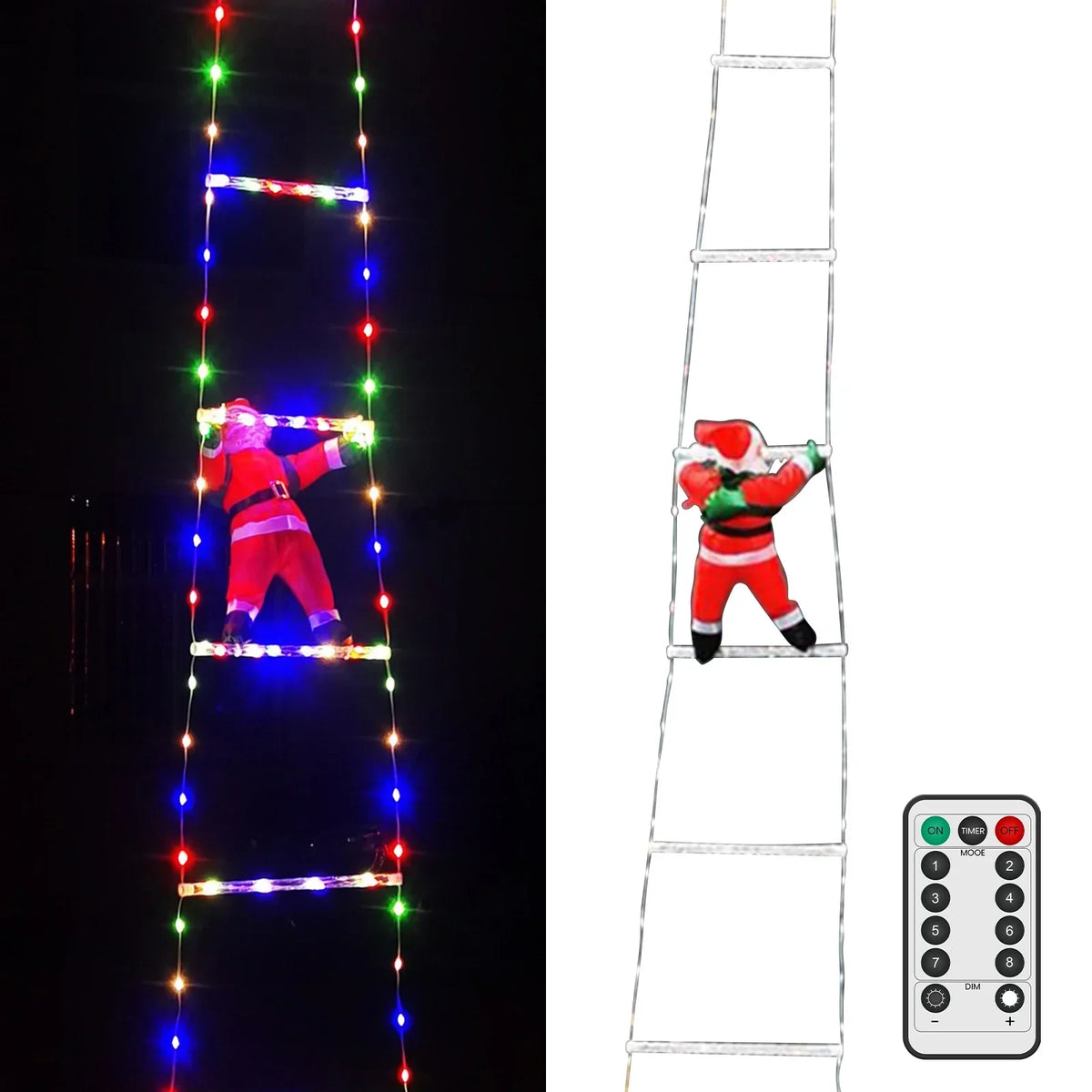 Remote Controlled LED Ladder Christmas Lights with Santa - 8 Modes Indoor Outdoor Decor for Holiday Celebrations