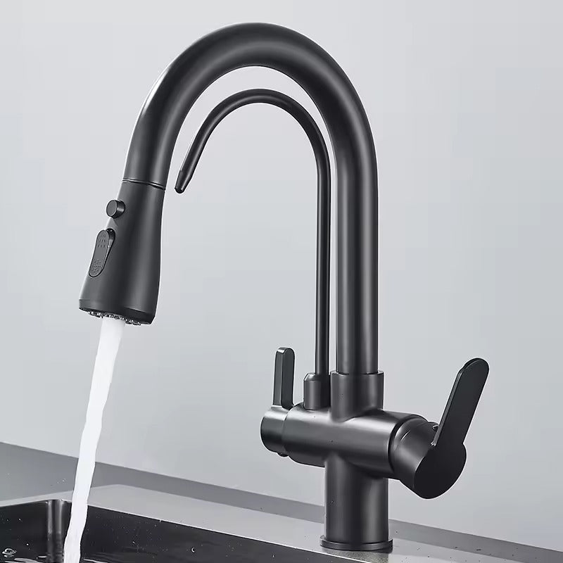 Matte Black Filter Faucet for the Kitchen, Pull-Out Spray, 360° Rotation, Three-Way Water Filter Tap, Sink Mixer | Brehn