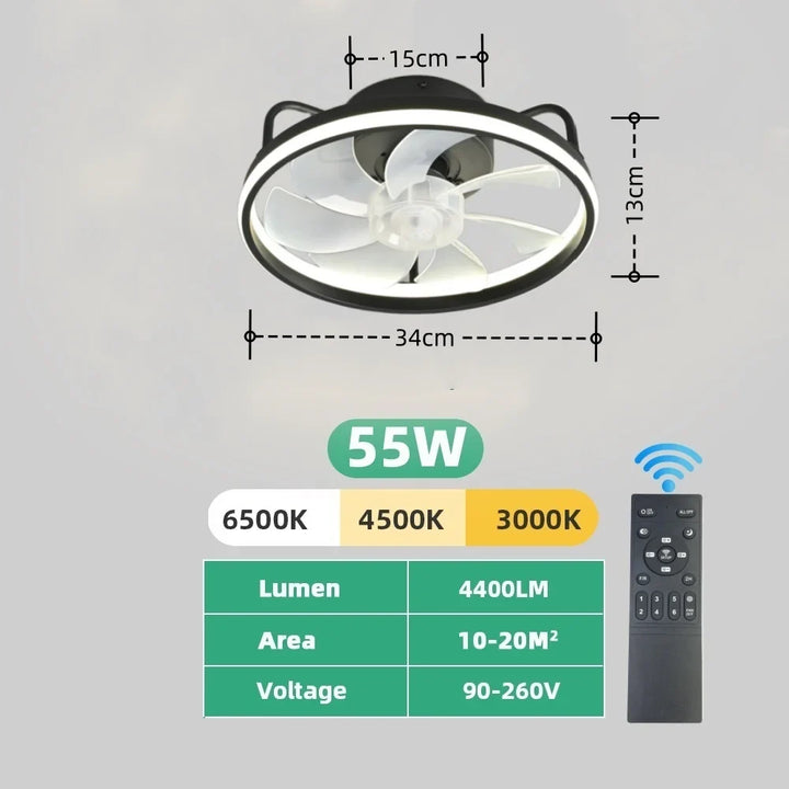 Modern LED Ceiling Fan Light with DC Motor - 6 Speed, Timer, Low Floor Attic Fan, Remote Control Decorative Light | Kalsten