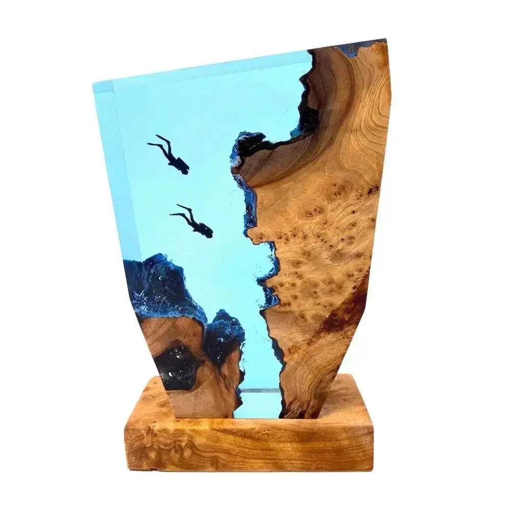 LED Ocean Diver Table Lamp – Epoxy Resin Wood Décor Lamp with Karst Landscape | Kalsten