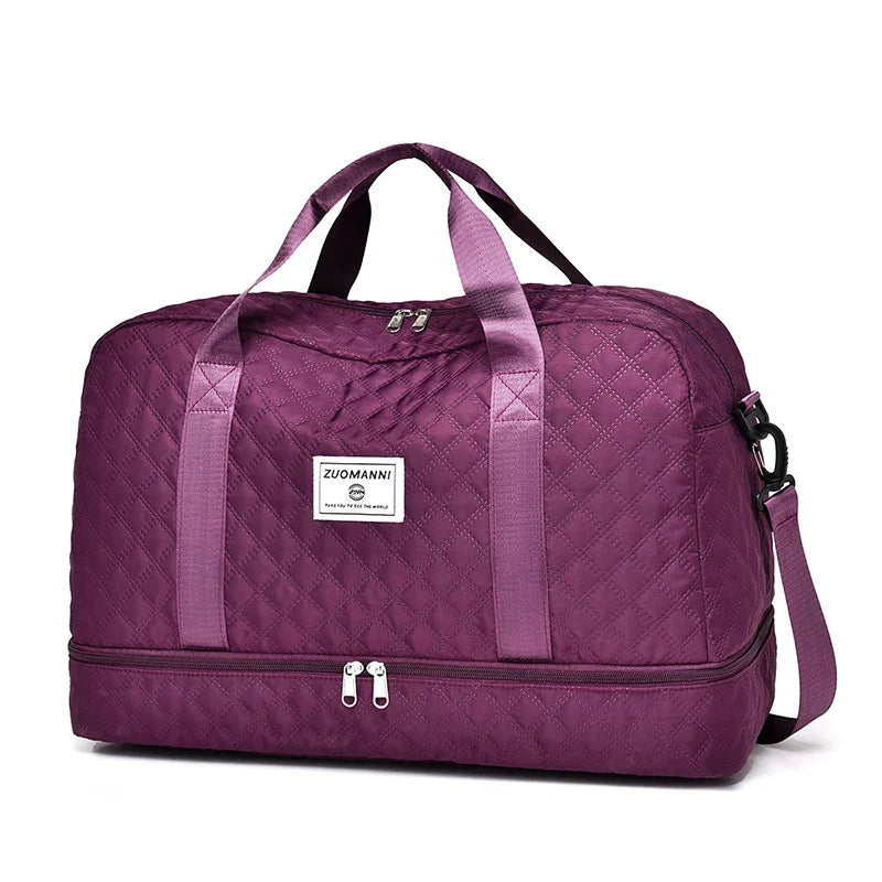 Brehn | Raumio TravelFlex Lightweight Travel Bag with Diamond Pattern | Large Sports & Weekend Bag with Shoe Compartment & Wet Compartment | Carry-on Compatible & Foldable