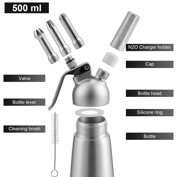 Sahnespender Alu with 3 nozzles 500ml | Kalsten