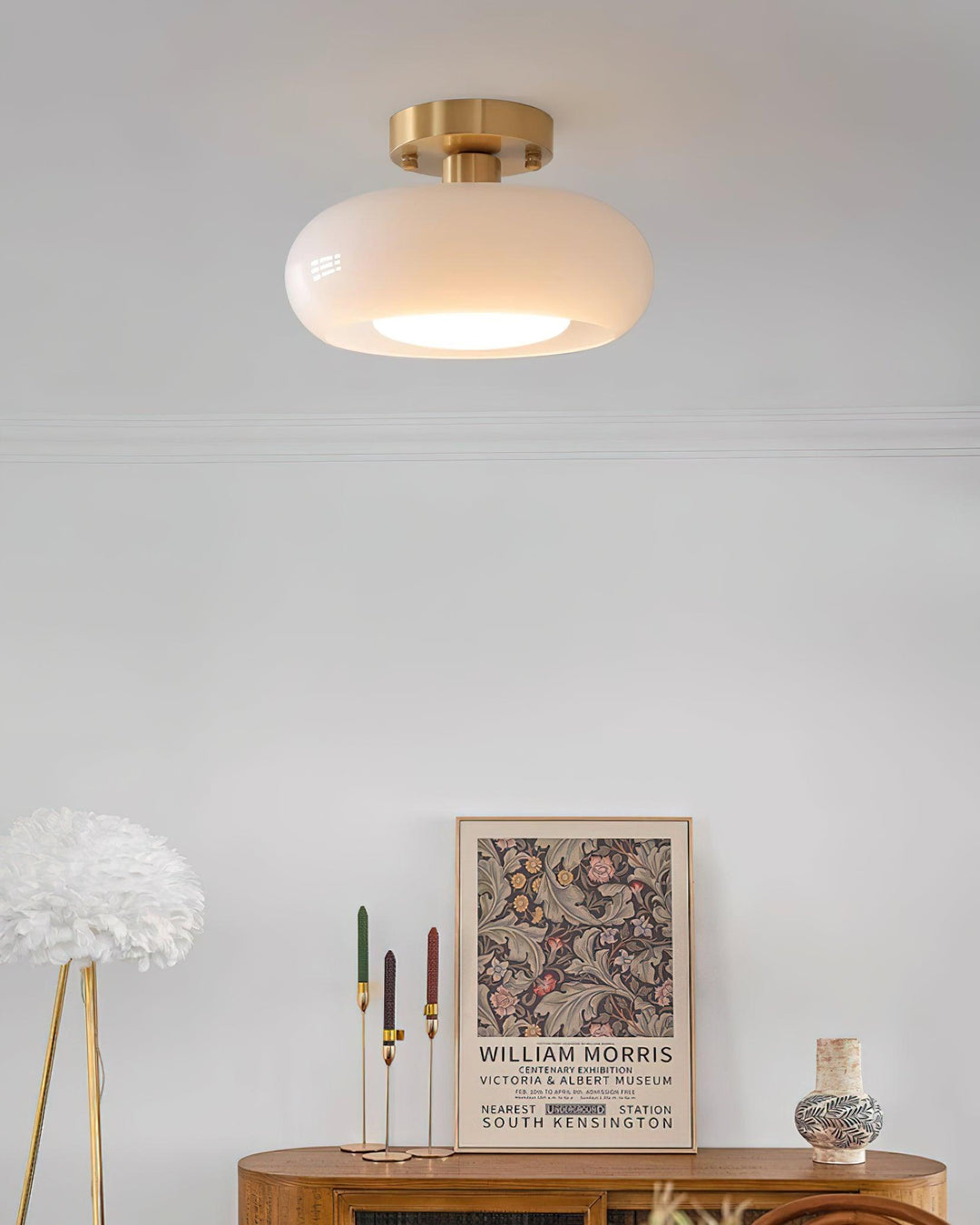 Ceiling Light Glass Dome 11 in x 7 in Gold White Orange Bathroom Indoor Fixture Retro Style | Kalsten