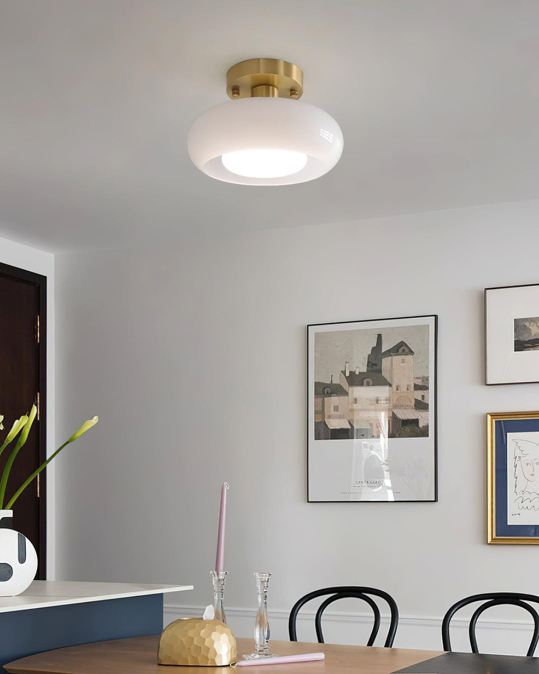 Ceiling Light Glass Dome 11 in x 7 in Gold White Orange Bathroom Indoor Fixture Retro Style | Kalsten