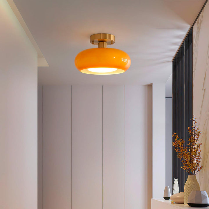 Ceiling Light Glass Dome 11 in x 7 in Gold White Orange Bathroom Indoor Fixture Retro Style | Kalsten