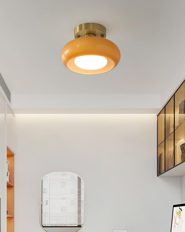 Ceiling Light Glass Dome 11 in x 7 in Gold White Orange Bathroom Indoor Fixture Retro Style | Kalsten
