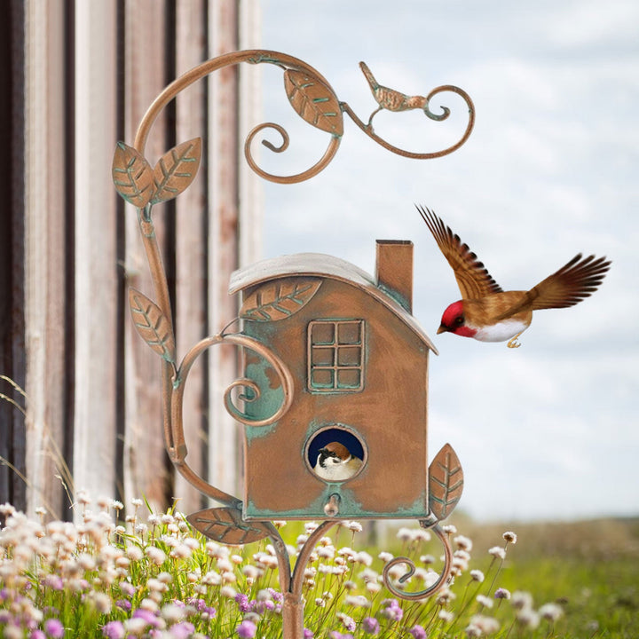 Kalsten | Metal Art Birdhouse on Garden Stake - FeatherNest