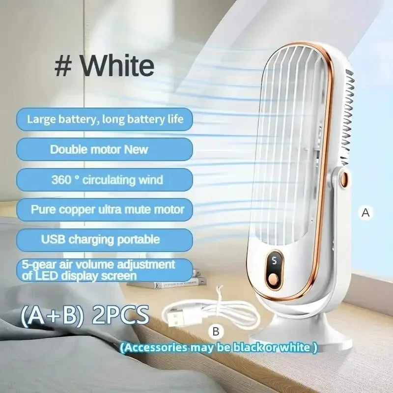 Large Battery Dual Motor Household Small Air Cooler, 5-speed Air Cooling Fan 720 ° Surround Air Blower, Portable USB Fan | Kalsten