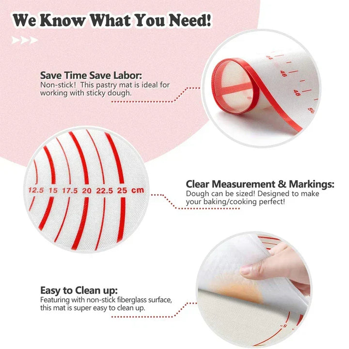 Kalsten | BakeFlex Silicone Baking Mat | Extra Thick & Non-Stick | With Measuring Scale | Perfect for Rolling Out Dough, Fondant & Pastry