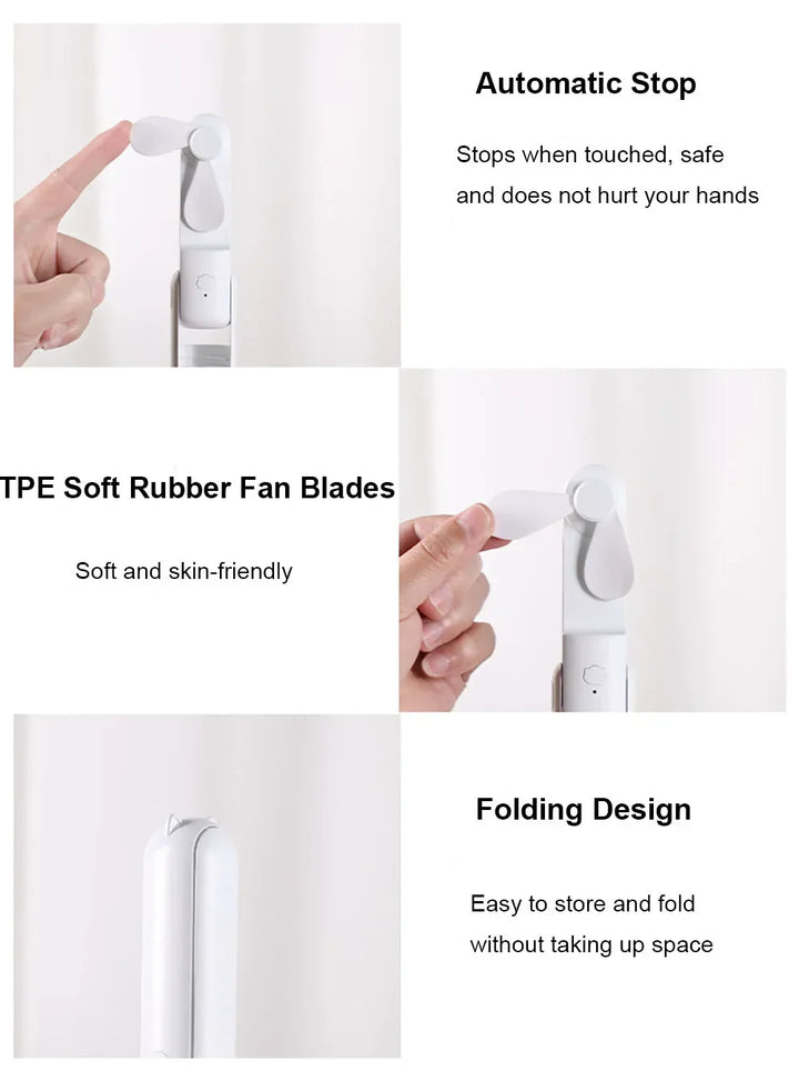Portable Mini Handheld USB Fan – Rechargeable Folding Pocket Fan with Battery, Cooling Hand Fan and Power Bank Function | Kalsten