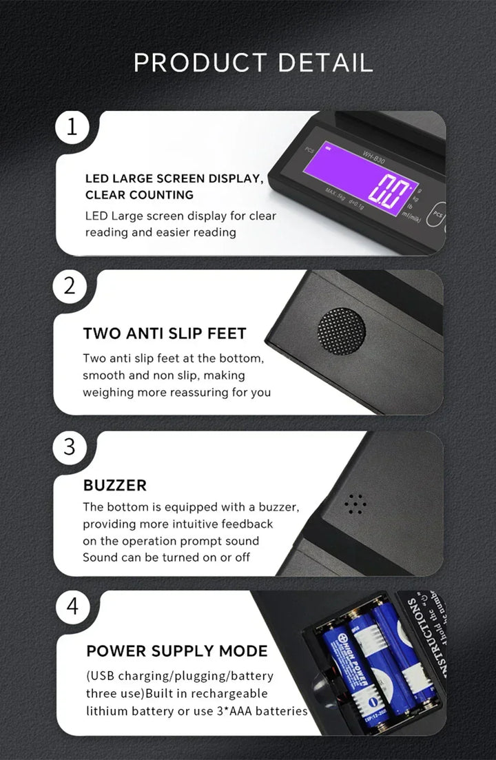 Kalsten | 5 kg/0.1 g and 10 kg/1 g digital electronic kitchen scale, LCD display, fully waterproof stainless steel weighing tool for baking