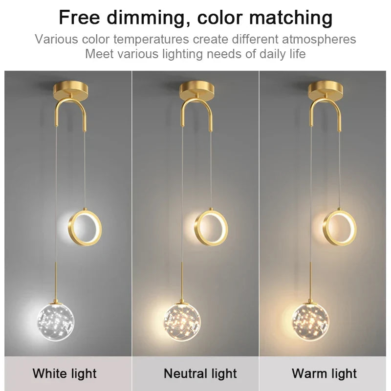 Modern LED Pendant Light – 2-Way Indoor Hanging Lamp for Living Room, Bedroom, Dining Table with Adjustable 3 Light Colors | Kalsten
