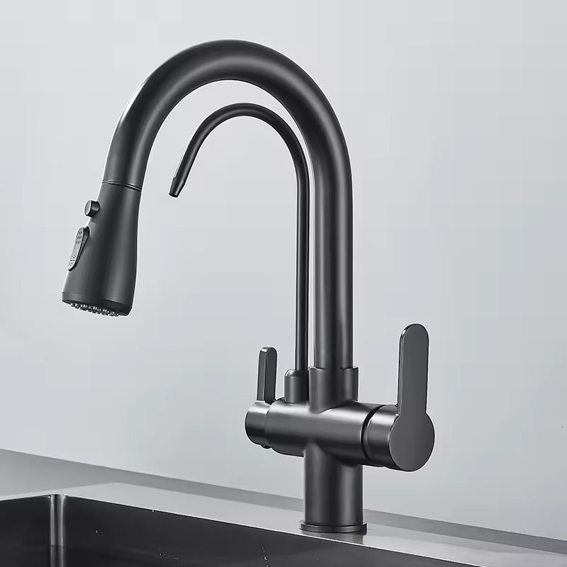 Matte Black Filter Faucet for the Kitchen, Pull-Out Spray, 360° Rotation, Three-Way Water Filter Tap, Sink Mixer | Brehn
