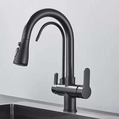 Matte Black Filter Faucet for the Kitchen, Pull-Out Spray, 360° Rotation, Three-Way Water Filter Tap, Sink Mixer | Brehn