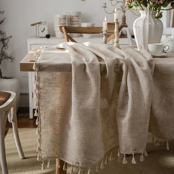 2023 Cotton-Linen Tablecloth with Tassels, Rectangular Tablecloth for Dining Table, Coffee-Tea Tablecloths, Wedding Easter Decoration | Kalsten