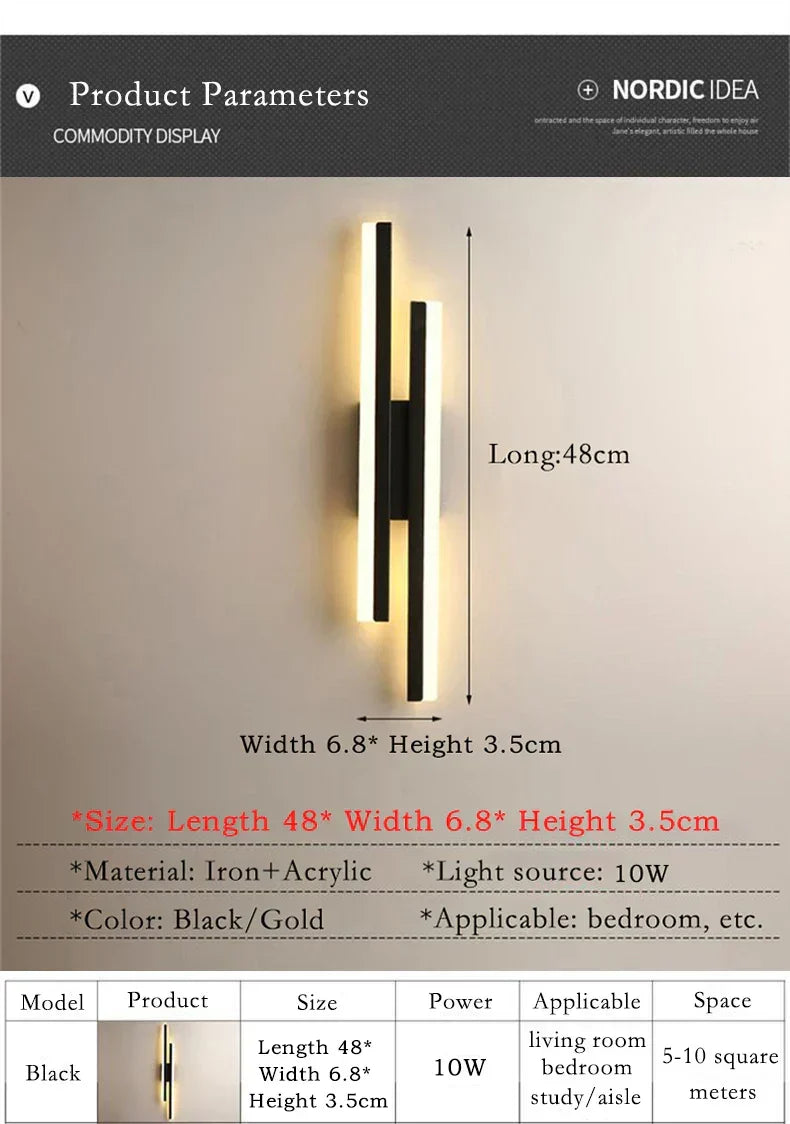 Modern LED Wall Lamp: Black/Gold Acrylic Room Decoration Light | Kalsten