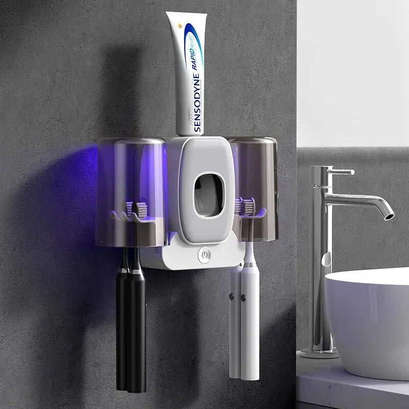 Kalsten | UV Toothbrush Holder PureBrush UV | Sterilization with UV Light | Automatic Toothpaste Dispenser | Wall Mounting Without Drilling