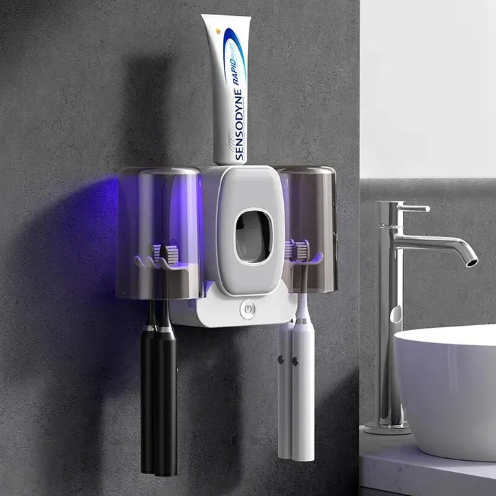 Kalsten | UV Toothbrush Holder PureBrush UV | Sterilization with UV Light | Automatic Toothpaste Dispenser | Wall Mounting Without Drilling