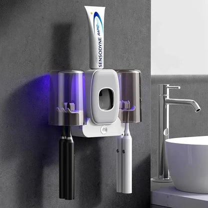 Skanto | Skanto PureBrush UV Toothbrush Holder | UV Light Sterilization | Automatic Toothpaste Dispenser | Drill-Free Wall Mount