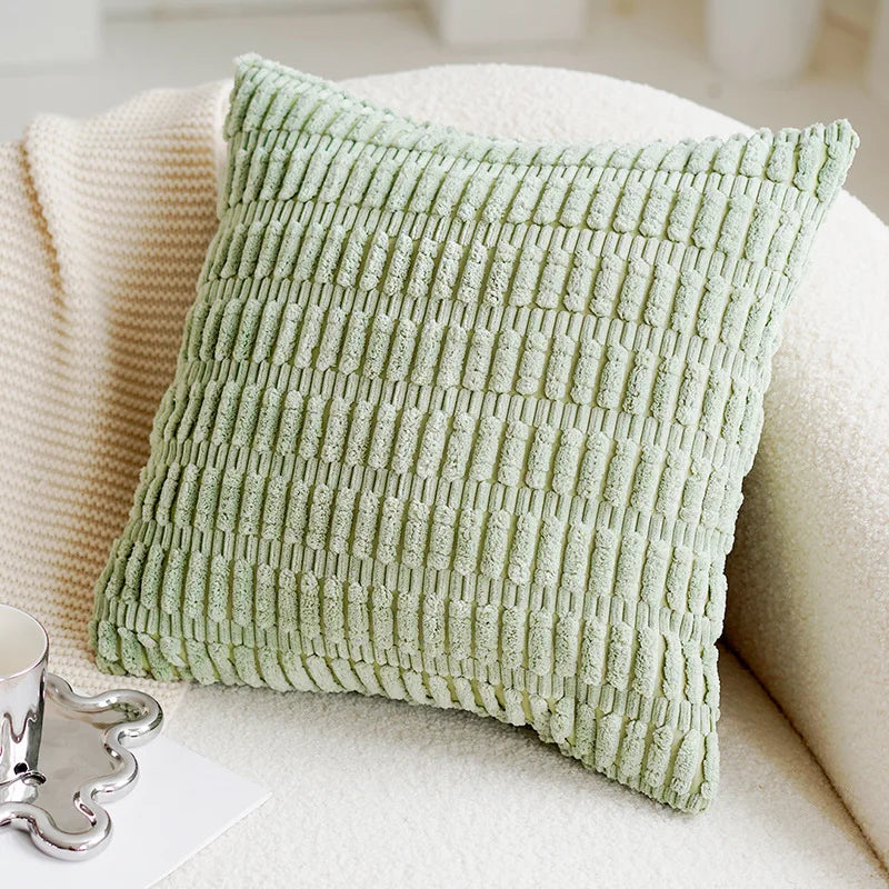 Green & Pink Tulip Embroidered Pillow Cover | Kalsten