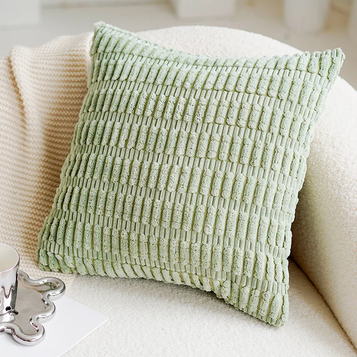 Green & Pink Tulip Embroidered Pillow Cover | Kalsten