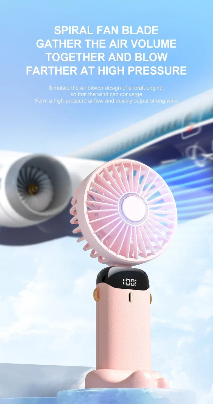 5000mAh Handheld Mini Fan – Wireless USB Rechargeable Portable Fan with Digital Display, Phone Holder, 5-Speed Foldable Neck Hanging Fan | Kalsten
