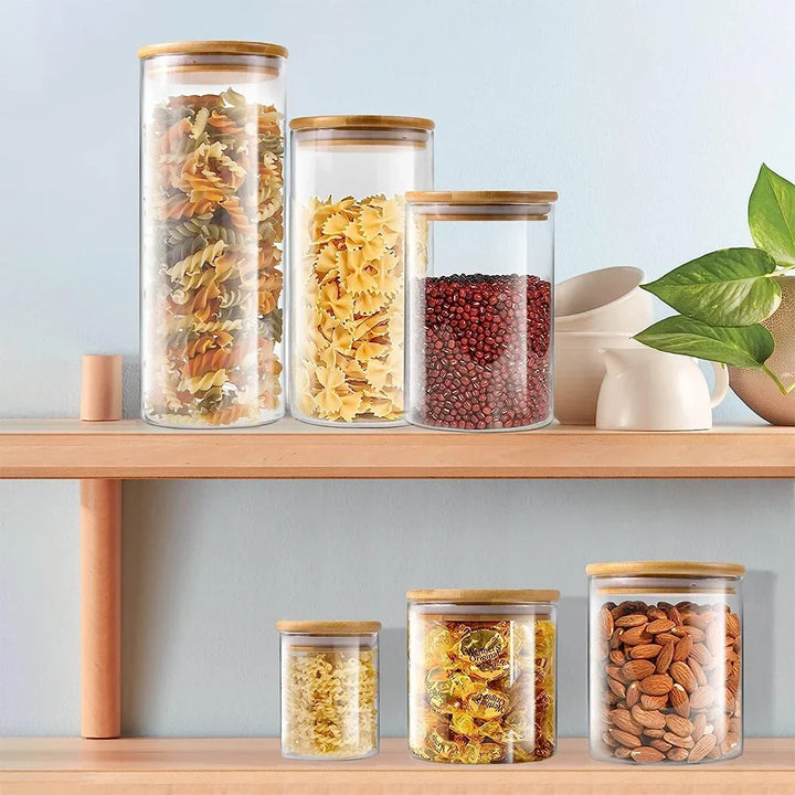 PureVorrat Glass Container Set – Storage Jars with Wooden Lid | Airtight & Stylish | Modern Kitchen Storage | Kalsten