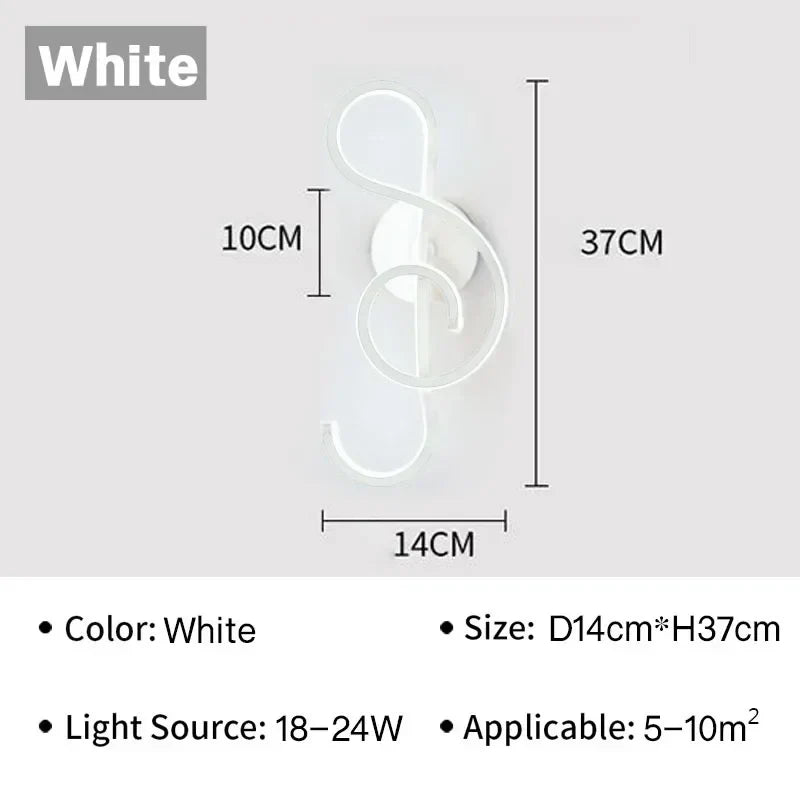Modern LED Wall Lamp - Musical Note Wall Sconce for Bedroom, Living Room, and Study, Touch On/Off, Up & Down Light Direction, Indoor Home Decor | Kalsten