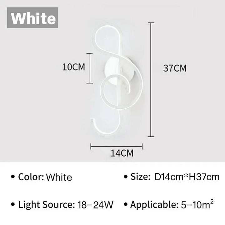 Modern LED Wall Lamp - Musical Note Wall Sconce for Bedroom, Living Room, and Study, Touch On/Off, Up & Down Light Direction, Indoor Home Decor | Kalsten