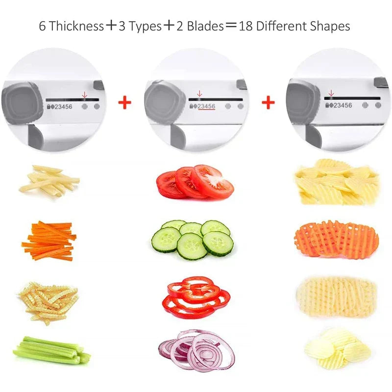 Kalsten | SchnittMeister 18-in-1 Mandoline Vegetable Slicer | Adjustable & Stainless Steel Blades | For Slices, Strips & Julienne | Safe & Versatile