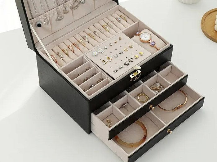 Lockable Multi-Layer Leather Jewelry Box Kalsten