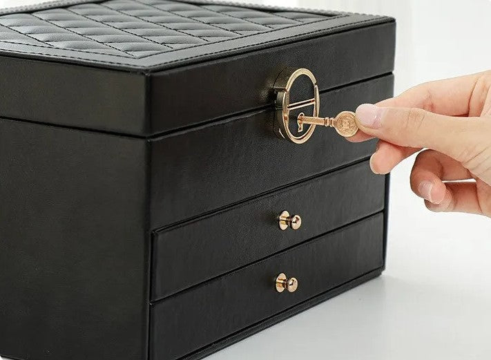 Lockable Multi-Layer Leather Jewelry Box Kalsten