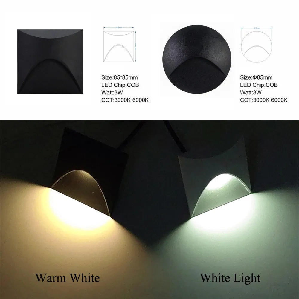 Modern waterproof IP65 LED recessed wall lamp for outdoor lighting - 3W embedded step & stair, balcony, and portal lamp