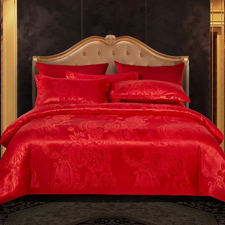 Kalsten | Luxurious Satin Rayon Jacquard Duvet Cover in Gold & Blue