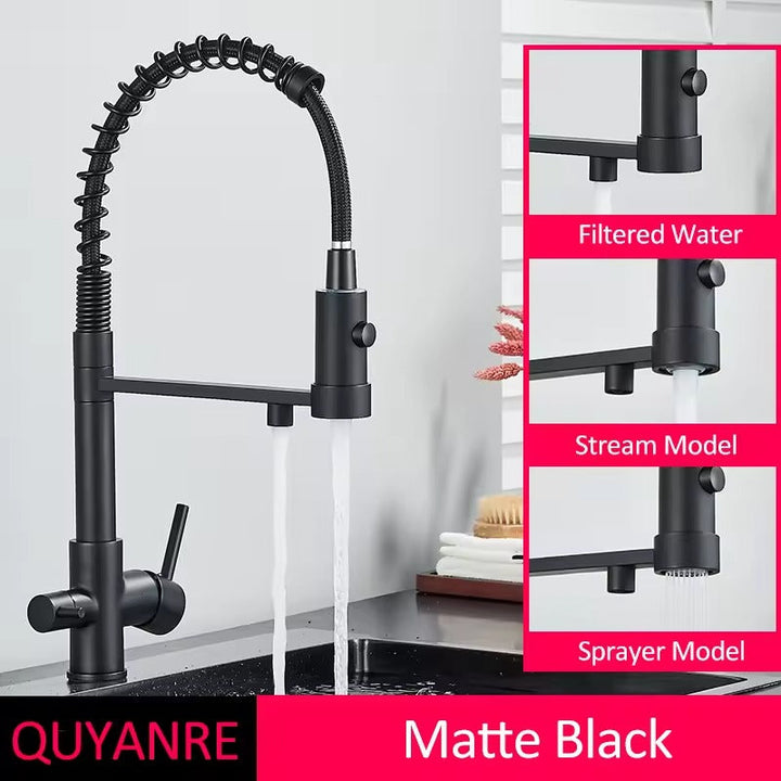 Sandsberg Black Filter Kitchen Faucet with Dual Outlet – Mixing Tap with Water Filter for Kitchens, Water Treatment and Cleaning | Kalsten