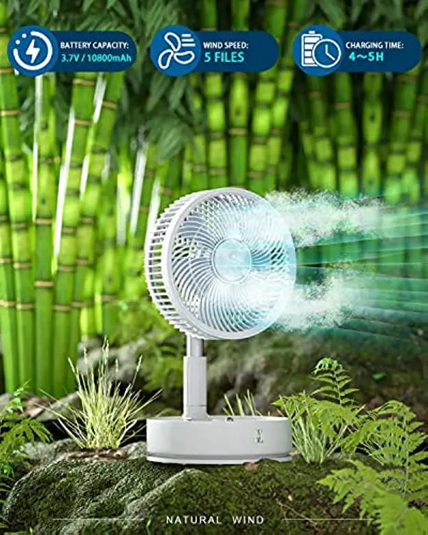 Portable 6-Inch Stand Fan | Folding Telescopic Floor/USB | Rechargeable Battery | 3 Speeds, Super Quiet, Adjustable Height | Kalsten