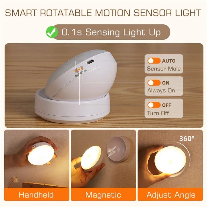 Motion Sensor LED Night Light – USB Rechargeable, Intelligent Human Induction for Bedside, Wardrobe, and Cabinet Lighting | Kalsten