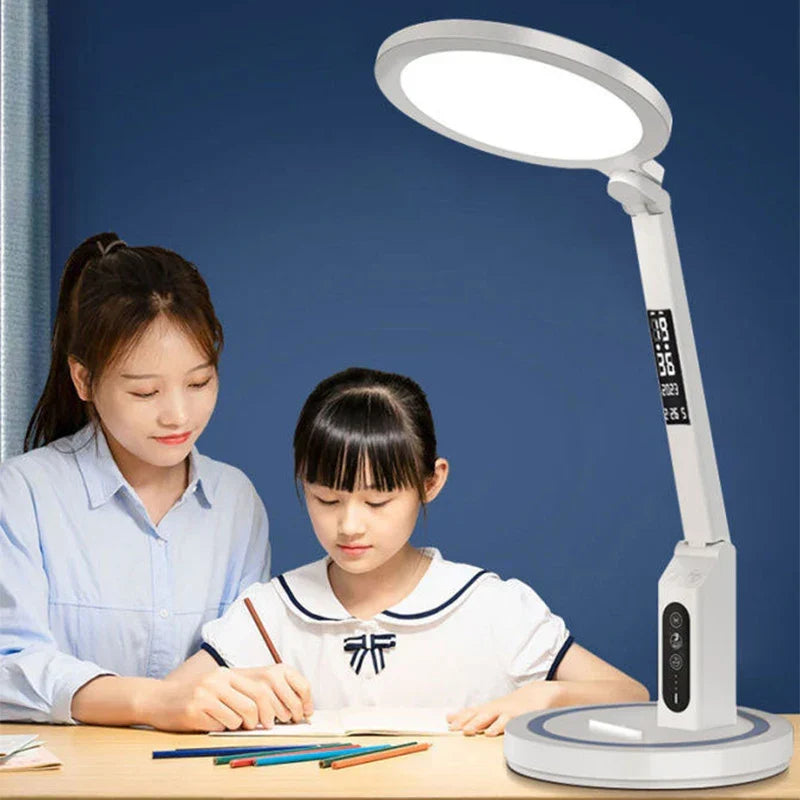 LED Clock Table Lamp – Dimmable, Foldable, and USB Rechargeable Desk Lamp for Eye Protection | Kalsten