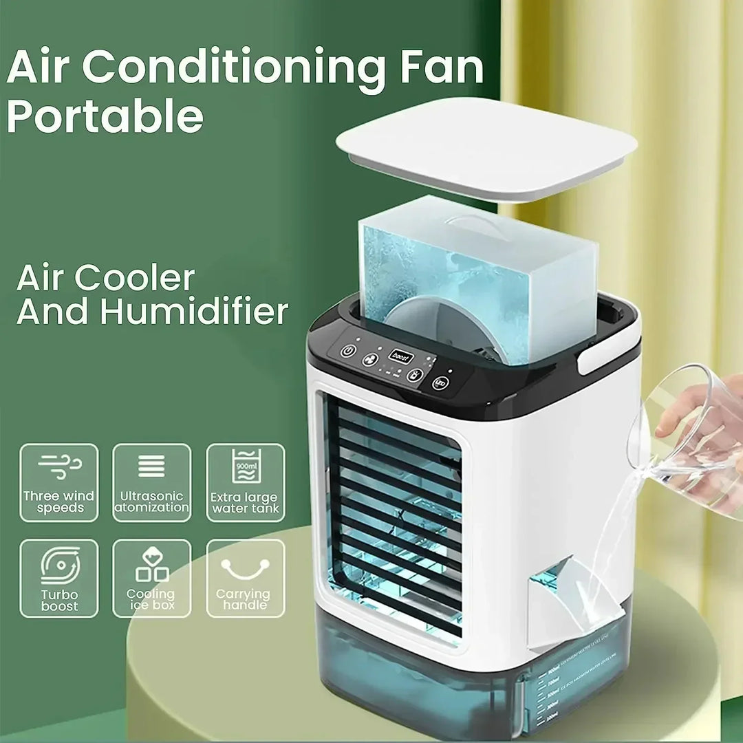 Portable Desktop Air Conditioner Fan – Dual Spray Ultrasonic Humidifier, 3-Speed Silent Air Cooler with Night Light for Home | Kalsten