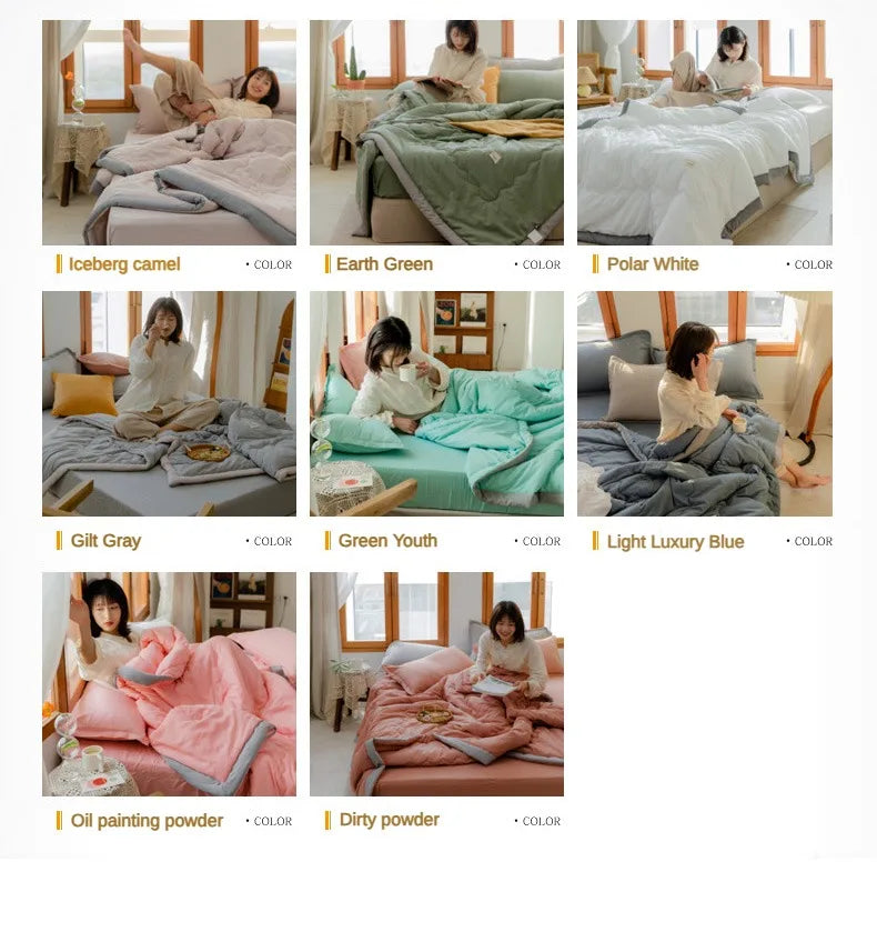 2024 Japanese Cotton-Polyester Summer Quilt – Lightweight, Washable, Skin-Friendly Solid Color Quilt | Kalsten