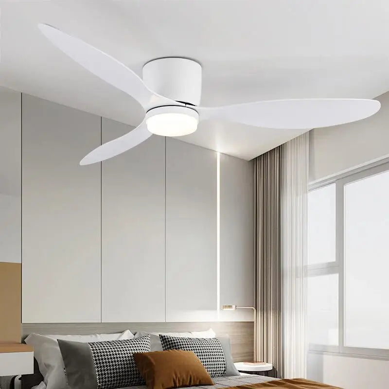 42-52 Inch Ceiling Fans with DC Motor — Remote Control Low Profile Cooling Fans, No Light, White Wood & Black Options | Skanto