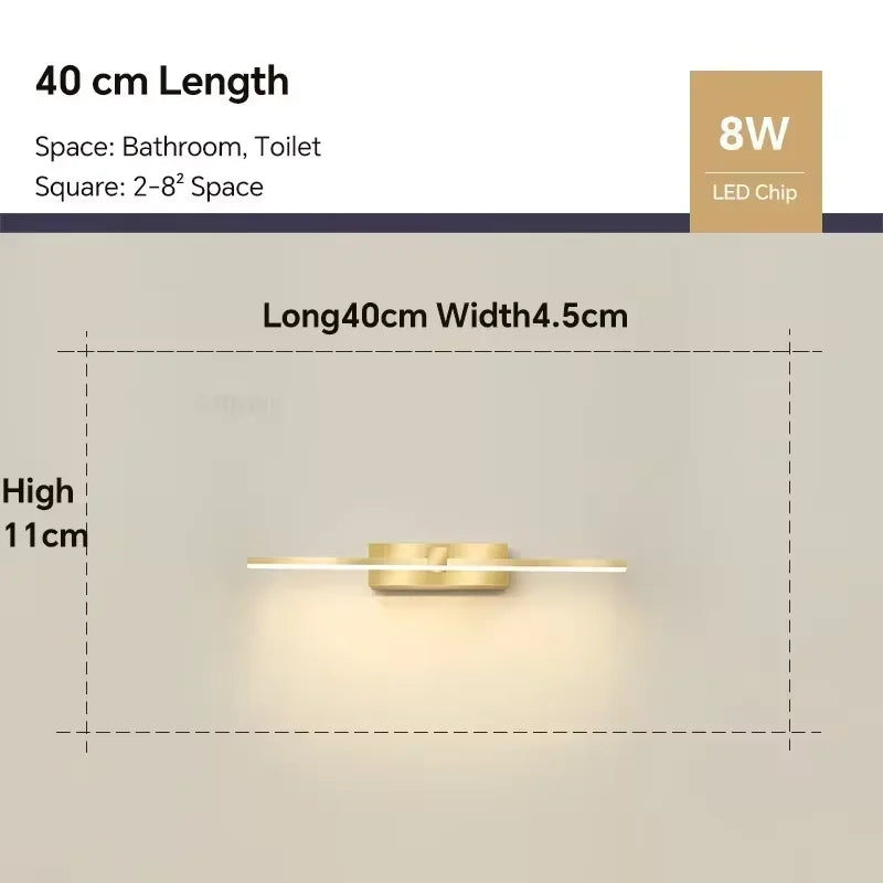Modern LED Wall Light for Bathroom – 3-Color Adjustable Light Aluminum LED Mirror Lamp for Makeup and Bathing | Kalsten