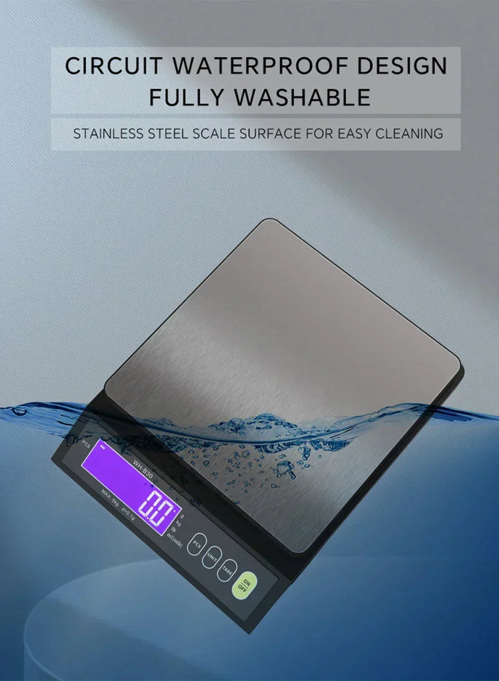 Kalsten | 5 kg/0.1 g and 10 kg/1 g digital electronic kitchen scale, LCD display, fully waterproof stainless steel weighing tool for baking