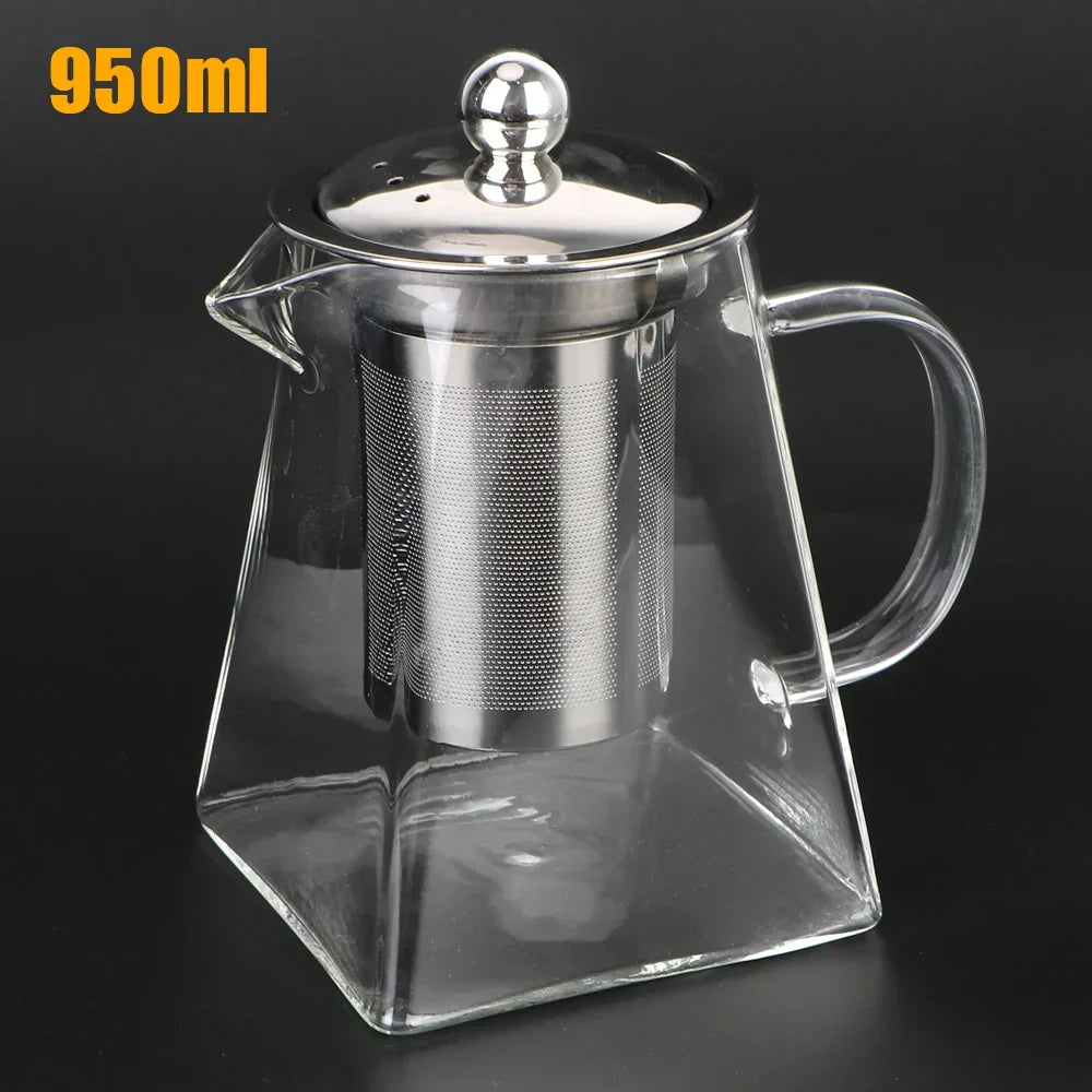 Kalsten | Teavora Glass Teapot with Stainless Steel Infuser | Heat Resistant & Dishwasher Safe | For Loose Tea & Tea Flowers | 550/750/950 ml
