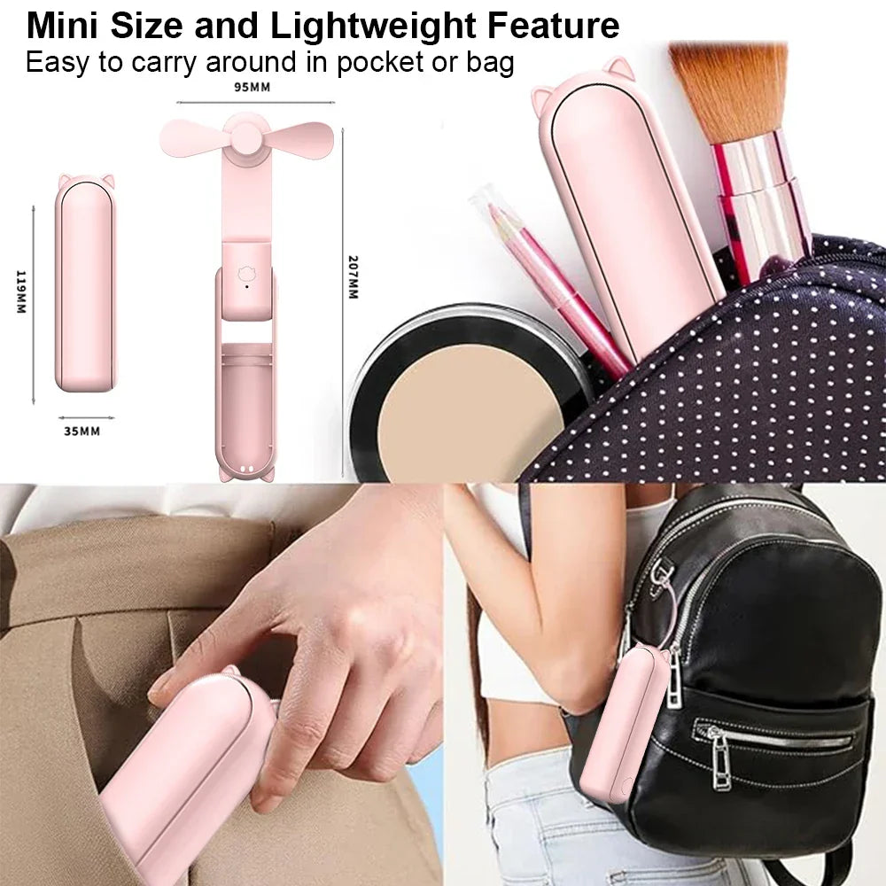 Portable Mini Handheld USB Fan – Rechargeable Folding Pocket Fan with Battery, Cooling Hand Fan and Power Bank Function | Kalsten