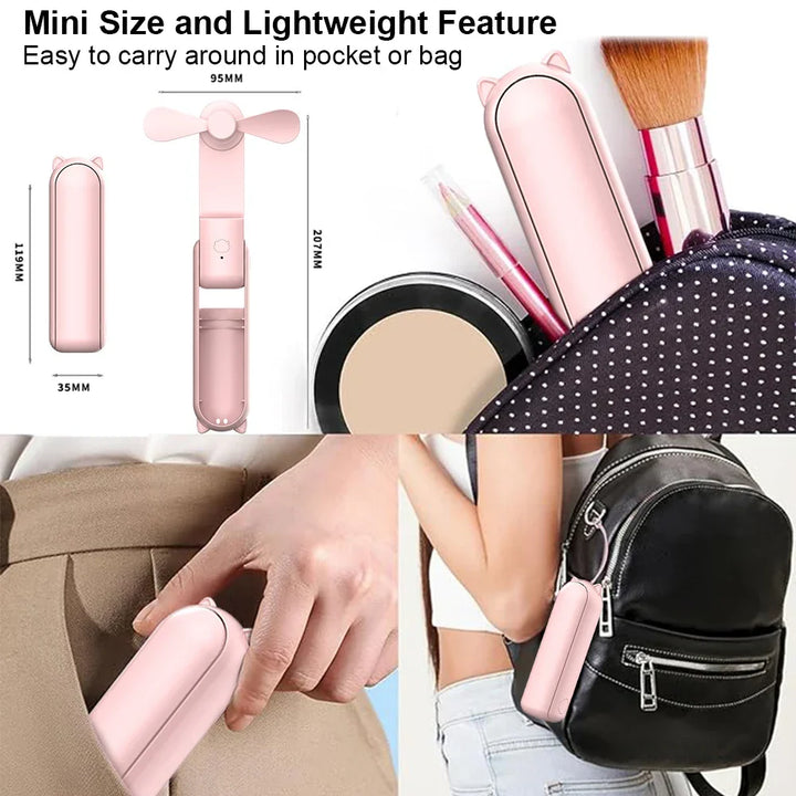 Portable Mini Handheld USB Fan – Rechargeable Folding Pocket Fan with Battery, Cooling Hand Fan and Power Bank Function | Kalsten