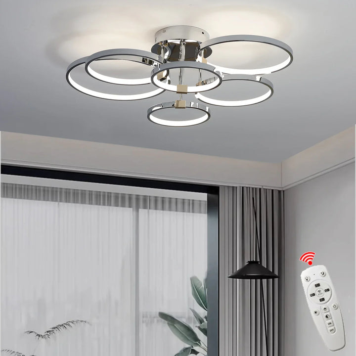 Modern Dimmable LED Ceiling Light – 4/6 Ring Chandelier with Remote Control, Adjustable Color Temperature for Living Room, Bedroom, and Dining Room | Kalsten